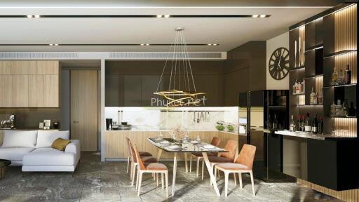 Modern open-plan living and dining area with kitchen