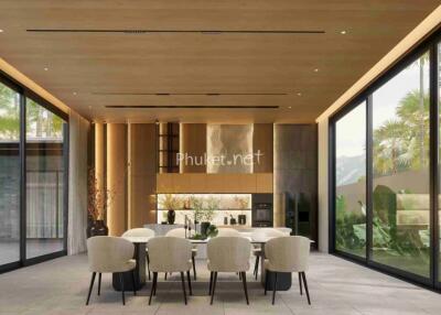 Modern living and dining area with large windows