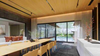 Spacious dining room with large windows and stylish decor