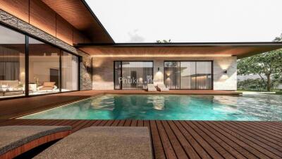 Modern home with pool and wooden deck