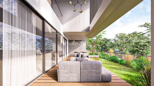 Modern outdoor living space with garden view