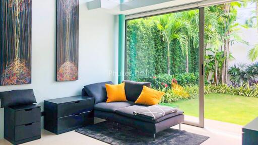 Modern living room with garden view