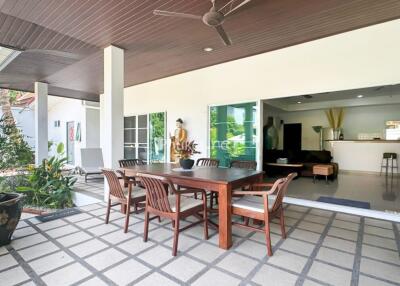 Spacious outdoor patio with dining area