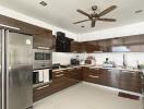 Modern kitchen with dark wood cabinets