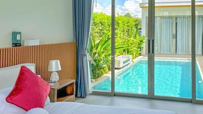 Bedroom with pool view