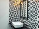 Modern bathroom with geometric tile design