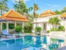 Luxurious outdoor area with pool and garden