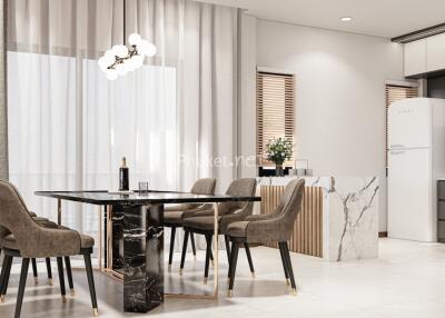 Elegant dining area with modern kitchen