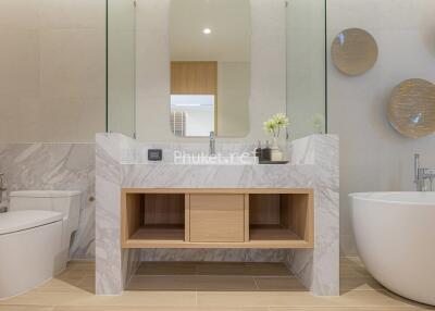 Modern bathroom with marble accents