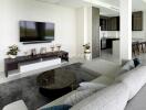 Modern living room with sectional sofa and wall-mounted TV