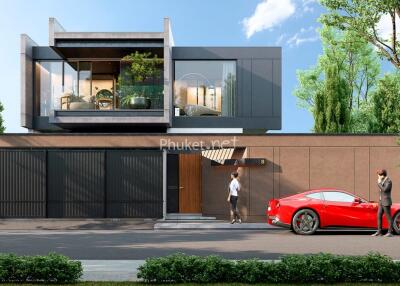 Modern house exterior with car in driveway