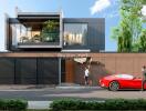 Modern house exterior with car in driveway