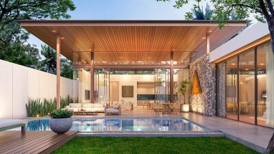 Modern outdoor pool area in a luxury home