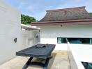 Rooftop patio with seating area