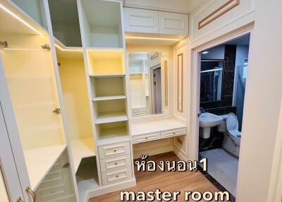 Master bedroom with built-in wardrobe and vanity area