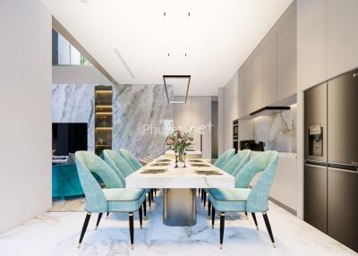 Modern dining area with elegant decor and contemporary furniture