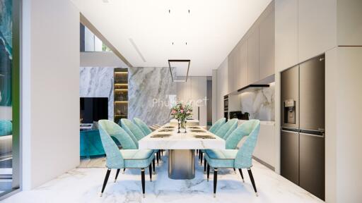 Modern dining area with elegant decor and contemporary furniture