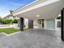 Modern house exterior with carport