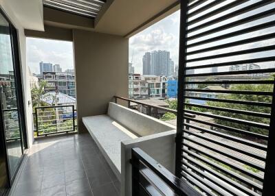 Spacious balcony with city view