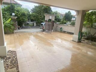 Spacious garage with tiled floor