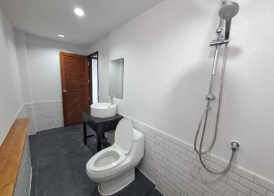 Modern bathroom with shower and toilet