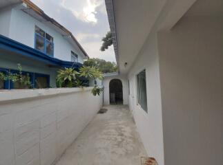 Outdoor walkway beside house with adjacent wall