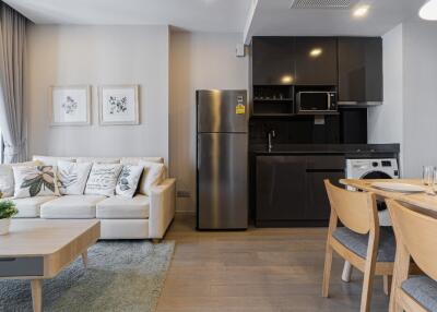 Modern living room with integrated kitchen