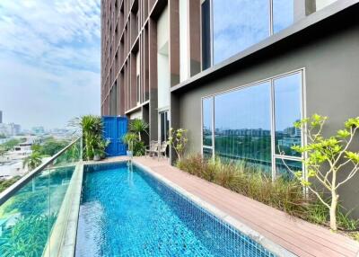 Rooftop pool area in a modern building