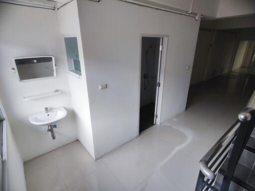 Minimalist bathroom area with sink and mirror