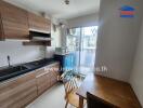 Modern kitchen with wooden cabinets and appliances