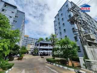 exterior view of apartment buildings with surrounding greenery