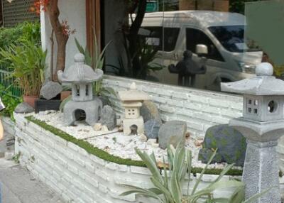 Japanese-inspired garden with stone lanterns