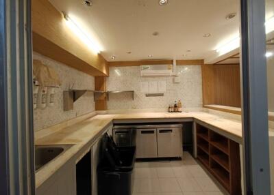 Modern kitchen with built-in appliances and ample counter space