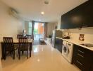 Modern kitchen and dining area with integrated living space