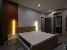 Modern bedroom with stylish design and lighting