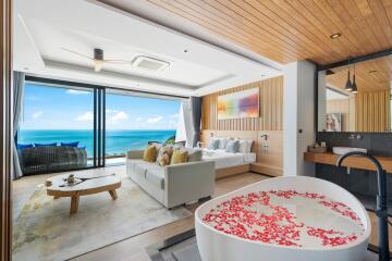 Modern living space with ocean view