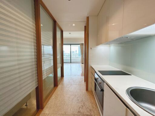 Modern kitchen with view toward living area