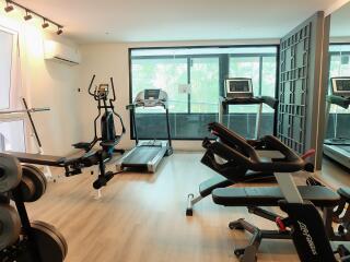 Home gym with exercise equipment