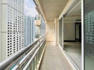 Spacious balcony with city view