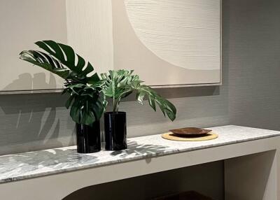 Decorative console table with plants