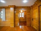 Spacious wooden bedroom with natural lighting