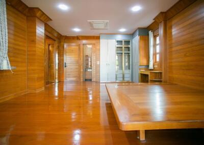 Spacious living room with wooden interior