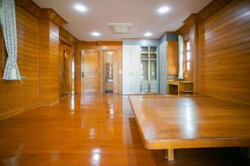 Spacious living room with wooden interior