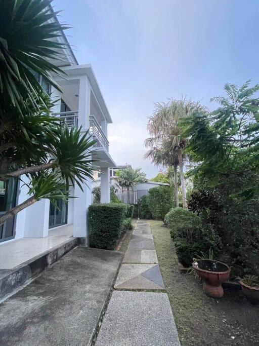 Pathway leading to a building with surrounding greenery