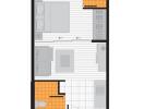 Apartment floor plan layout showing main living spaces, bathroom, and kitchen