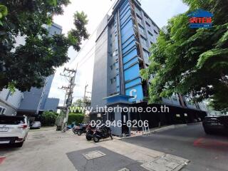 Exterior view of a mid-rise apartment building