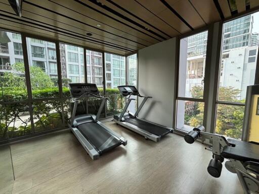 Well-equipped gym with treadmills and exercise machines