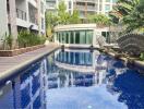 Outdoor swimming pool in modern apartment complex