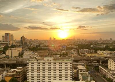 City skyline at sunset