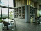 Modern library space with large windows